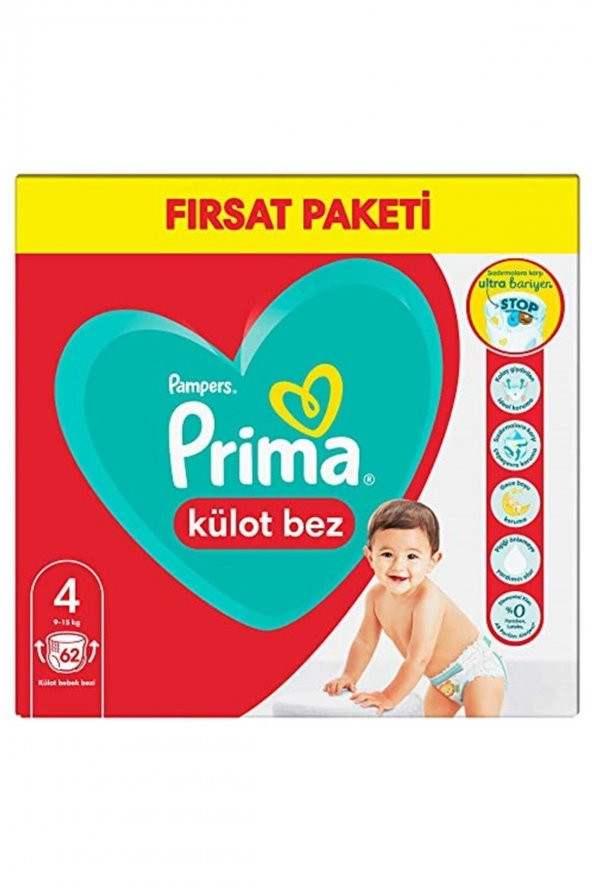 Prima  Külot Bebek Bezi 4 Beden 62 Adet Maxi Fırsat Paketi