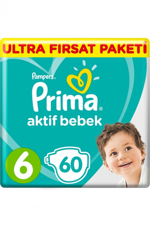 Prima  Bebek Bezi Aktif Bebek 6 Beden 60 Adet Ekstra Large Ultra Fırsat Paketi - 1