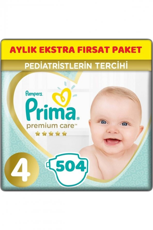 Prima Premium Care Bebek Bezi Beden:4 (9-14kg) Maxi 504 Adet Aylık Ekstra Fırsat Pk