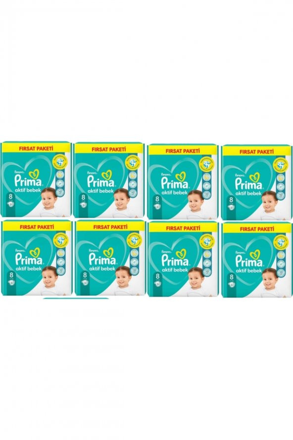Prima  Aktif Bebek 8 Beden Fırsat Paket 31x8 Paket 248 Adet 17+kg Bebek Bezi - 1