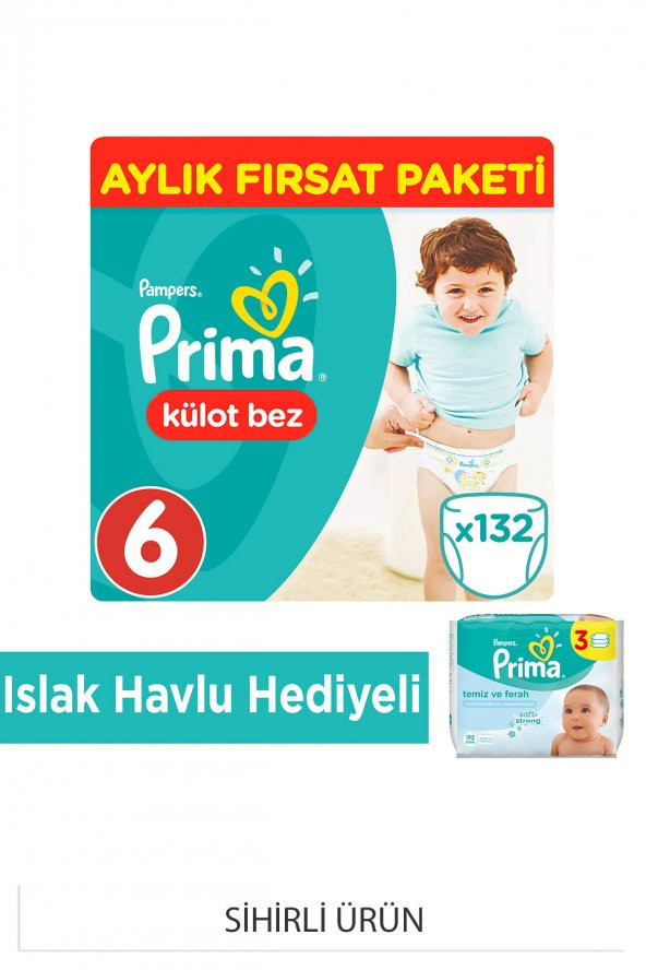 Prima  Pants Külot Özel Paket 6 Beden Jumbo 132li+ Islak Havlu Hassas Ciltler 3lü Fırsat Paketi 168li