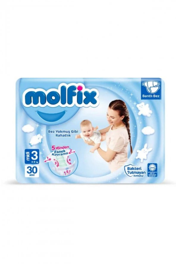Molfix  3 Numara Midi 30 Adet Bebek Bezi