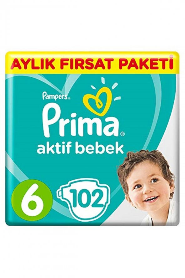 Prima  Marka: Bebek Bezi Aktif Bebek 6 Beden 102 Adet Ekstra Large Aylık Fırsat Paketi Kategori: Beb