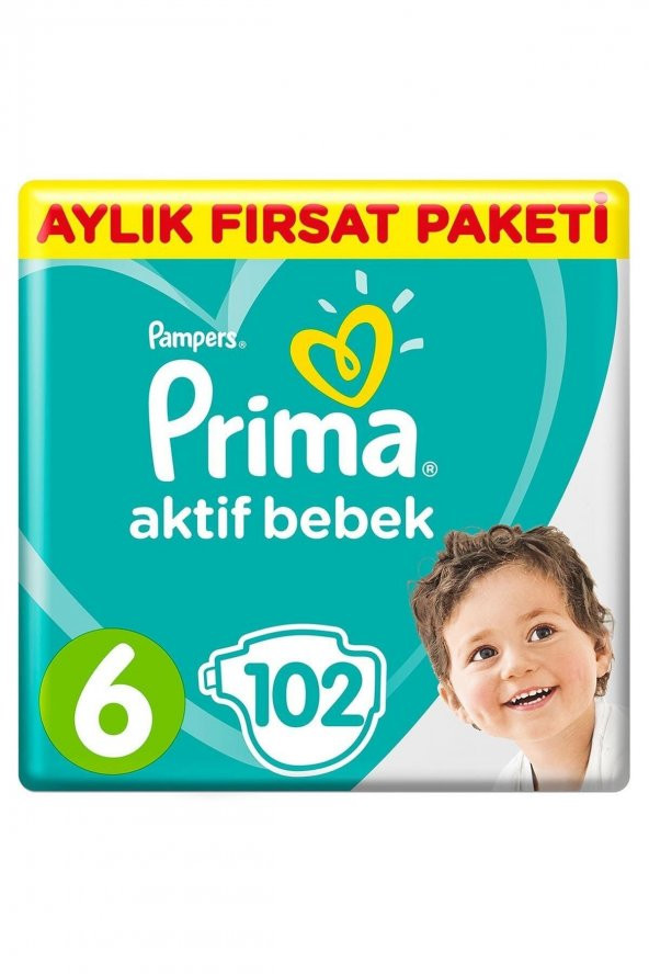 Prima Bebek Bezi Aktif Bebek 6 Beden 102 Adet Ekstra Large Aylık Fırsat Paketi