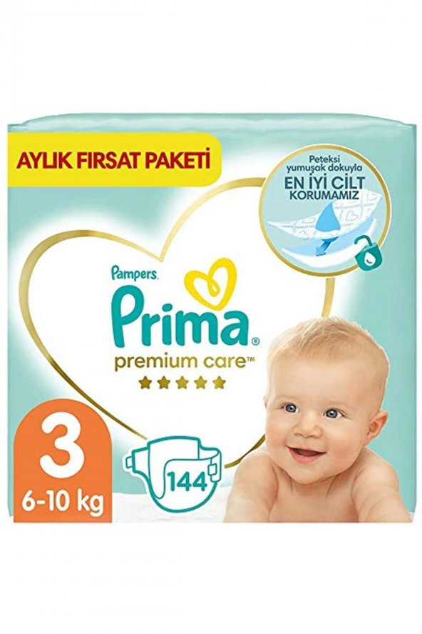 Prima  Marka: Bebek Bezi Premium Care 3 Beden 144 Adet Midi Aylık Fırsat Paketi Kategori: Bebek Bezi