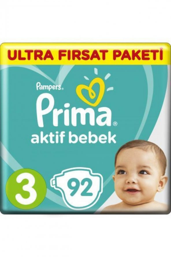 Prima  Bebek Bezi Aktif Bebek Ultra Fırsat Paketi 3 Beden 92 Adet