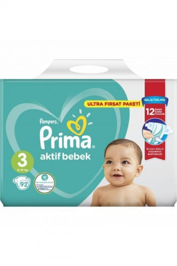 Prima  Bebek Bezi Aktif Bebek Ultra Fırsat Paketi 3 Beden 92 Adet - 4