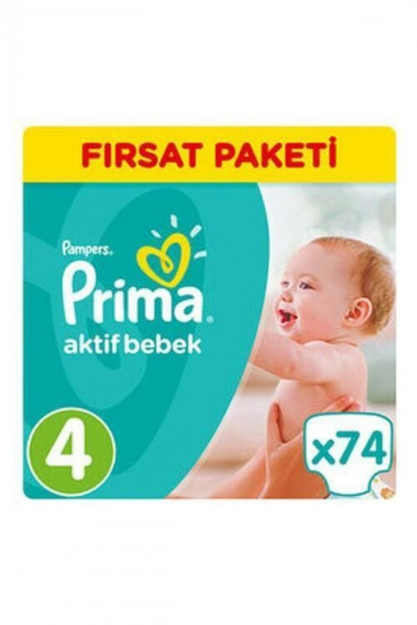 Prima  Bebek Bezi Aktif Bebek Mega Fırsat Paketi 4 Beden 74 Adet