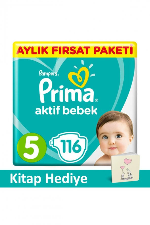 Prima  Pampers Bebek Bezi Aktif Bebek Aylık 5 No 116 Lı ( Kitap Hediyeli )