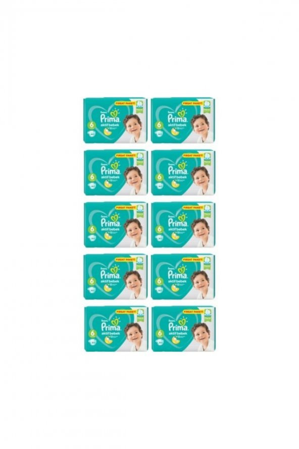 Prima  Bebek Bezi Aktif Bebek 6 Beden 40 Adet Ekstra Large Fırsat Paketi 10lu Paket 400 Adet