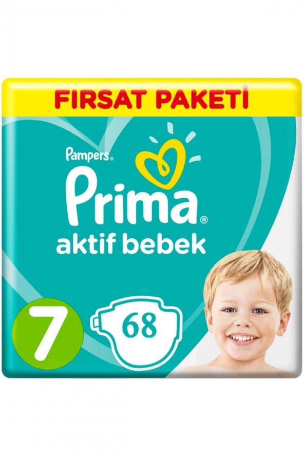 Prima Bebek Bezi 7 Beden 68 Adet 34x2 Li Fırsat Paket Aktif Bebek 15+ Kg