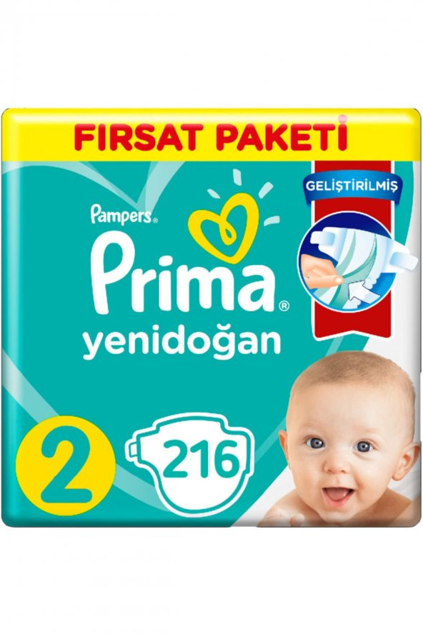 Prima  2 Beden Yenidoğan Bebek Bezi Fırsat Paketi (3x72) 216 Adet