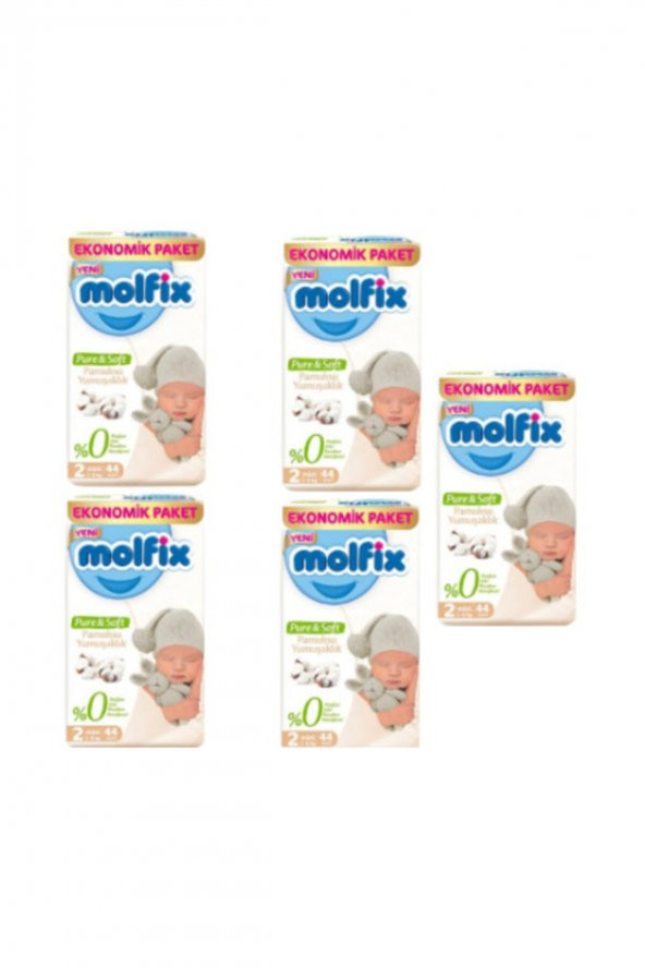 Molfix  5 Paket Pure & Soft 2 Numara Mini 220li Bebek Bezi
