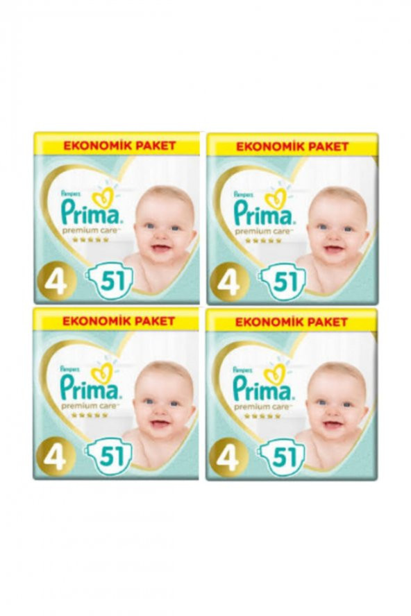 Prima  Bebek Bezi Premium Care 4 Beden 204 Adet Maxi Jumbo Paket