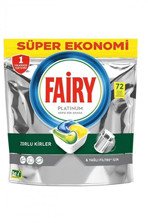 Fairy  Platinum 72 Yıkama Bulaşık Makinesi Deterjanı Kapsülü Limon Kokulu