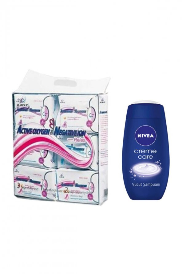 Tiens  Airiz Hijyenik Kadın Pedi 6lı Paket 98 Adet Pamuklu Organik+nivea Creme Care Vücut Şampuanı