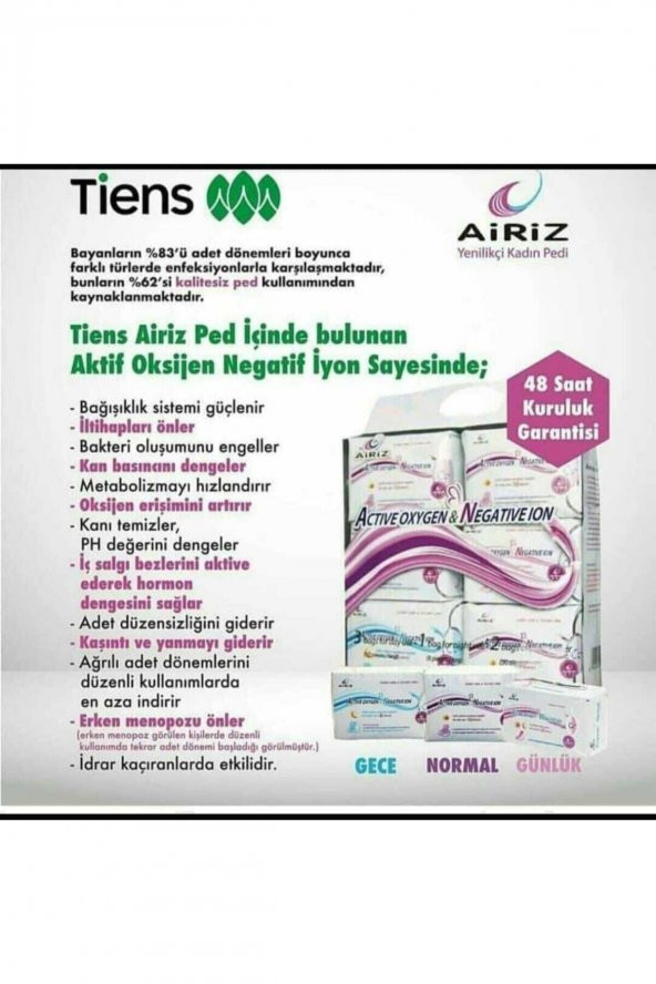 Tiens  Airiz Hijyenik Kadın Pedi 6lı Set 98 Adet Organik