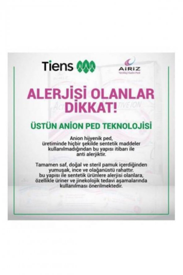 Airiz  Tiens Hijyenik Günlük Kadın Pedi Seti 30lu 4 Paket ürün görseli