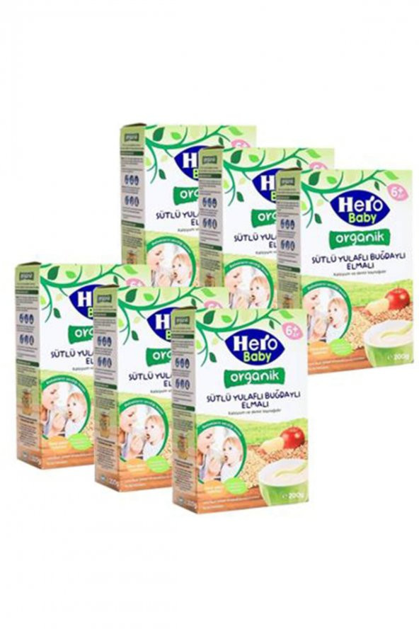 Hero Baby  Hero Organik Sütlü Buğday Yulaf Elmalı 200 Gr - 6lı Set