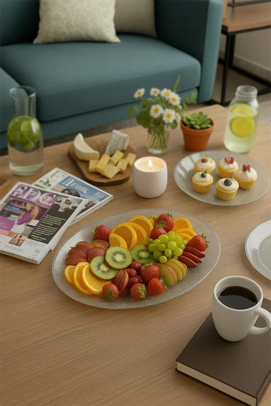 Silver Simli Büyük Kayık Tabak Sunum & Servis Tabağı - 26,5 x 39,5 cm - 2