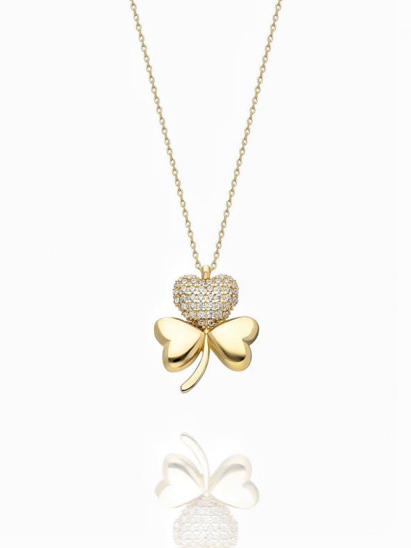 14 Ayar Üç Yapraklı Yonca Özel Model Altın Kolye ürün görseli