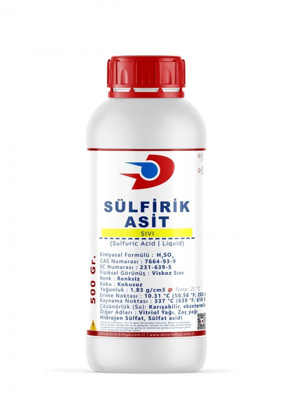 Dolar Kimya Sülfirik Asit | Zaç Yağı | 98 Saflık | 500 Gr. - 2