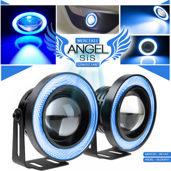Universal Mercekli Led Angel Sis Farı, 76mm Buz Mavi Renk