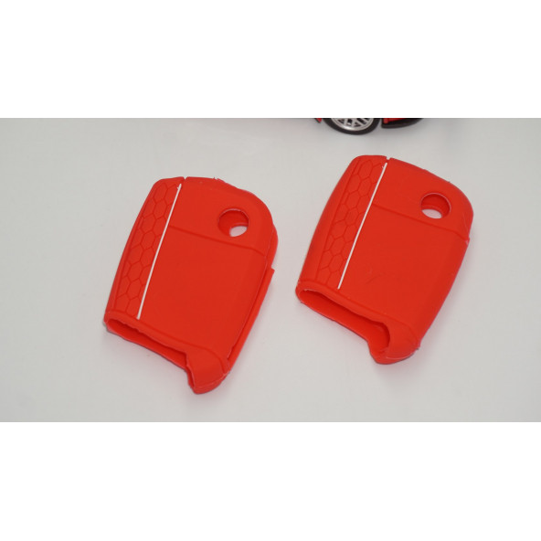 Volkswagen Polo Golf7 Tiguan Silikon Anahtar Kırmızı Kılıf Seti - Resim 4