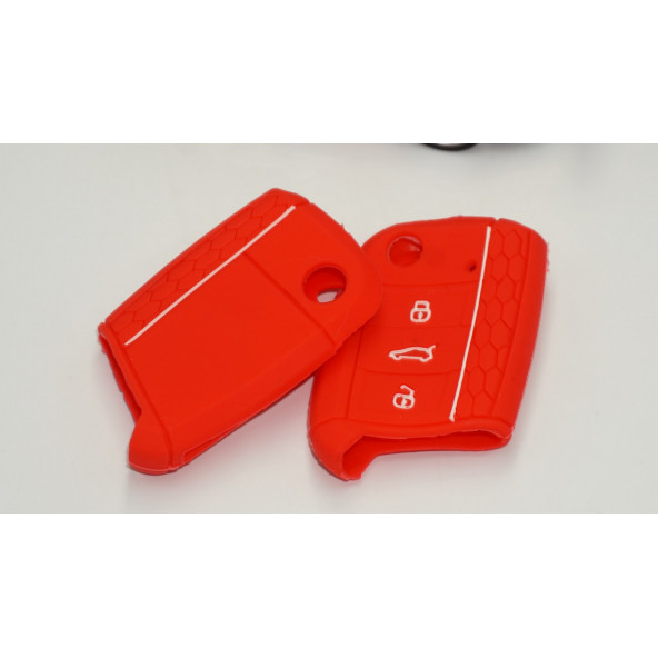 Volkswagen Polo Golf7 Tiguan Silikon Anahtar Kırmızı Kılıf Seti - Resim 5