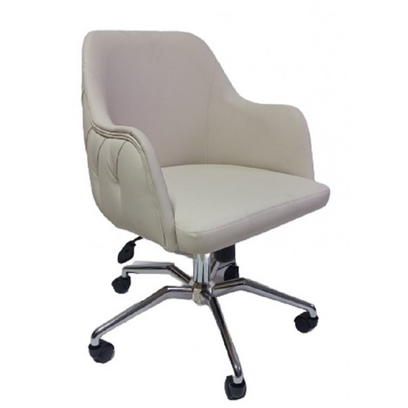 Çalışma Sandalyesi Kapitone Desenli Örümcek Yıldız Ayaklı Krem Renkli Suni Deri