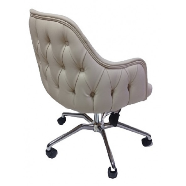 Çalışma Sandalyesi Kapitone Desenli Örümcek Yıldız Ayaklı Krem Renkli Suni Deri - 2