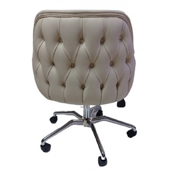 Çalışma Sandalyesi Kapitone Desenli Örümcek Yıldız Ayaklı Krem Renkli Suni Deri - 3