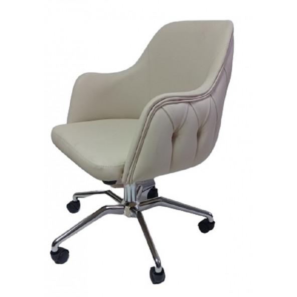 Çalışma Sandalyesi Kapitone Desenli Örümcek Yıldız Ayaklı Krem Renkli Suni Deri - 4