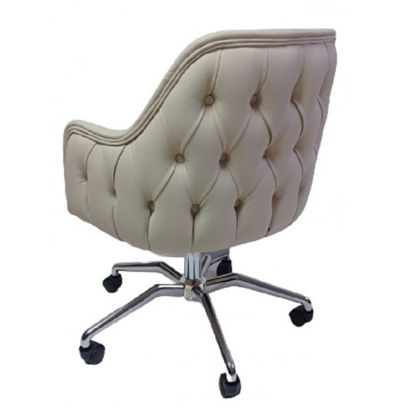 Çalışma Sandalyesi Kapitone Desenli Örümcek Yıldız Ayaklı Krem Renkli Suni Deri - 6