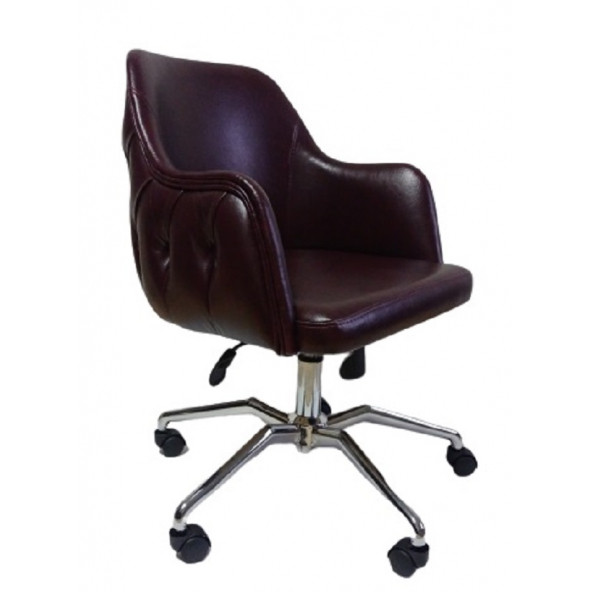 Çalışma Sandalyesi Kapitone Desenli Örümcek Yıldız Ayaklı Bordo Renkli Suni Deri