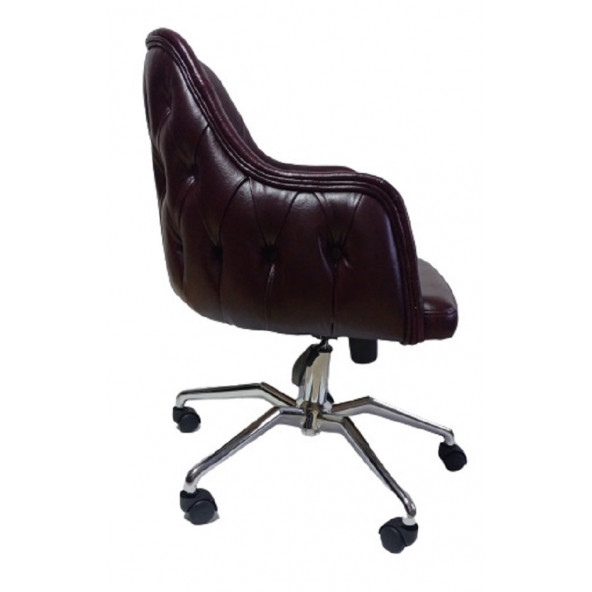 Çalışma Sandalyesi Kapitone Desenli Örümcek Yıldız Ayaklı Bordo Renkli Suni Deri - 3