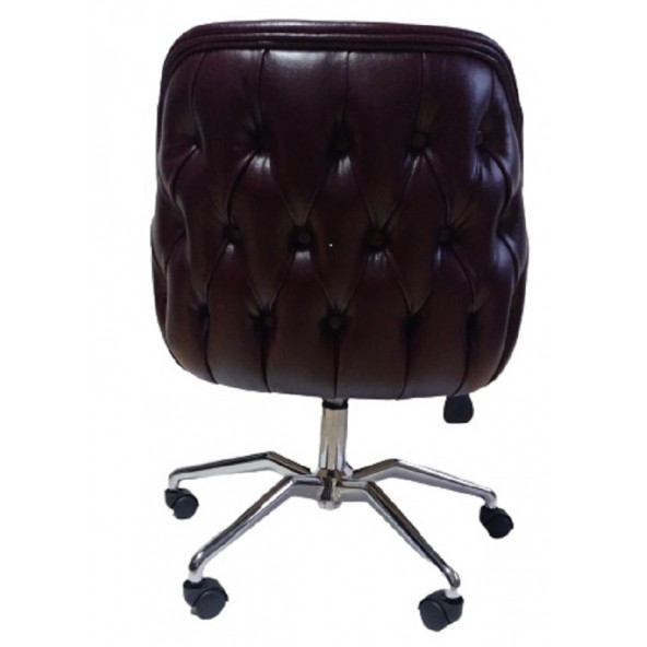 Çalışma Sandalyesi Kapitone Desenli Örümcek Yıldız Ayaklı Bordo Renkli Suni Deri - 4