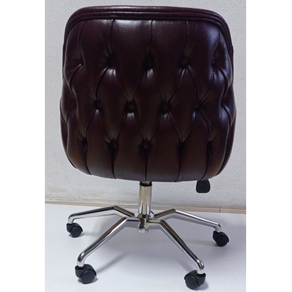 Çalışma Sandalyesi Kapitone Desenli Örümcek Yıldız Ayaklı Bordo Renkli Suni Deri - 5