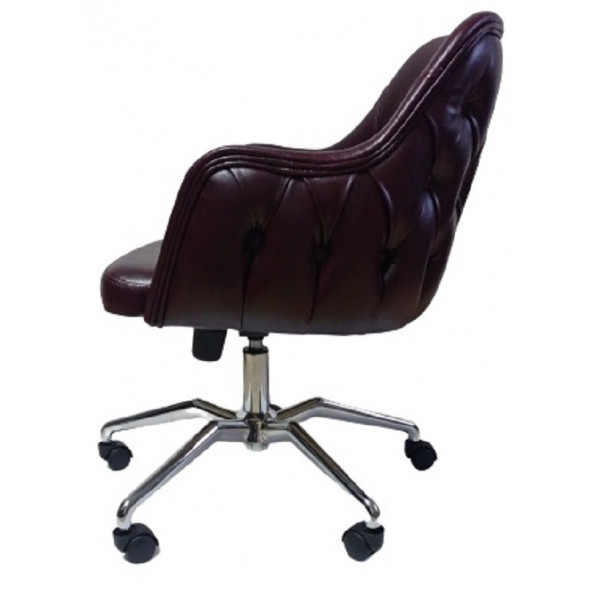 Çalışma Sandalyesi Kapitone Desenli Örümcek Yıldız Ayaklı Bordo Renkli Suni Deri - 6