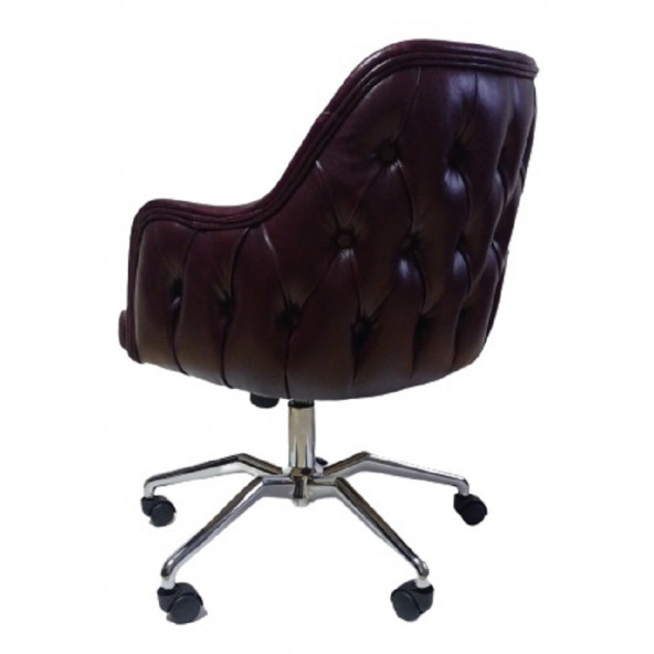 Çalışma Sandalyesi Kapitone Desenli Örümcek Yıldız Ayaklı Bordo Renkli Suni Deri - 7