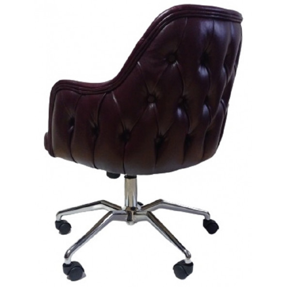 Çalışma Sandalyesi Kapitone Desenli Örümcek Yıldız Ayaklı Bordo Renkli Suni Deri - 8