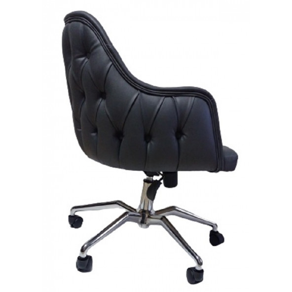 Çalışma Sandalyesi Kapitone Desenli Örümcek Ayaklı Antrasit Suni Deri - Resim 5