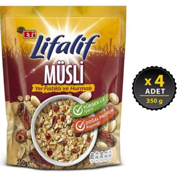 Eti Lifalif Yer Fıstıklı ve Hurmalı Müsli 350 g x 4 Adet