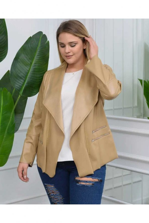 MODATALİKA Kadın Büyük Beden Kolları Zincir Detaylı Deri Süet Ceket