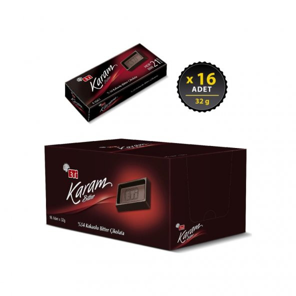 Eti Karam Mini Kakaolu Bitter Çikolata 32 g x 16 Adet - Resim 2