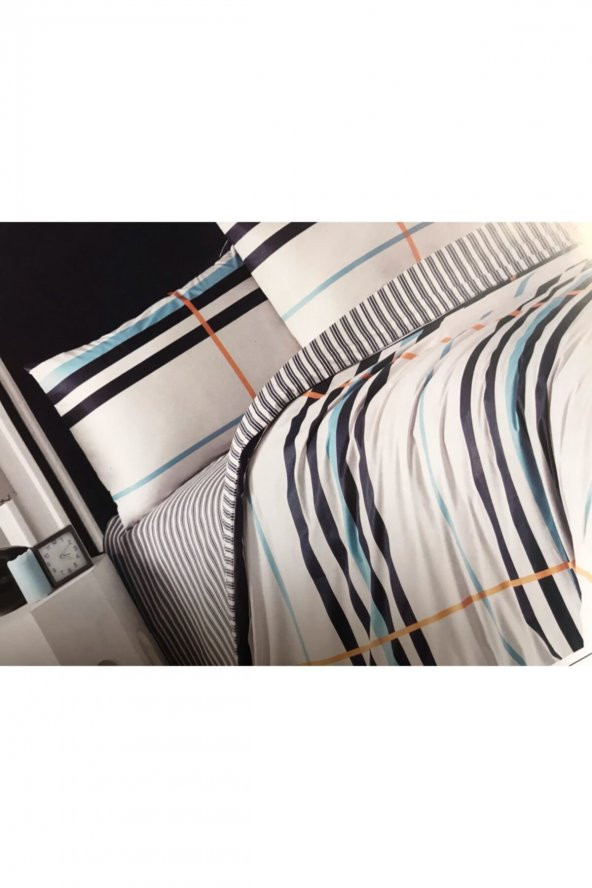Çift Kişilik Ranforce Nevresim Takımı Striped Turkuaz - 2