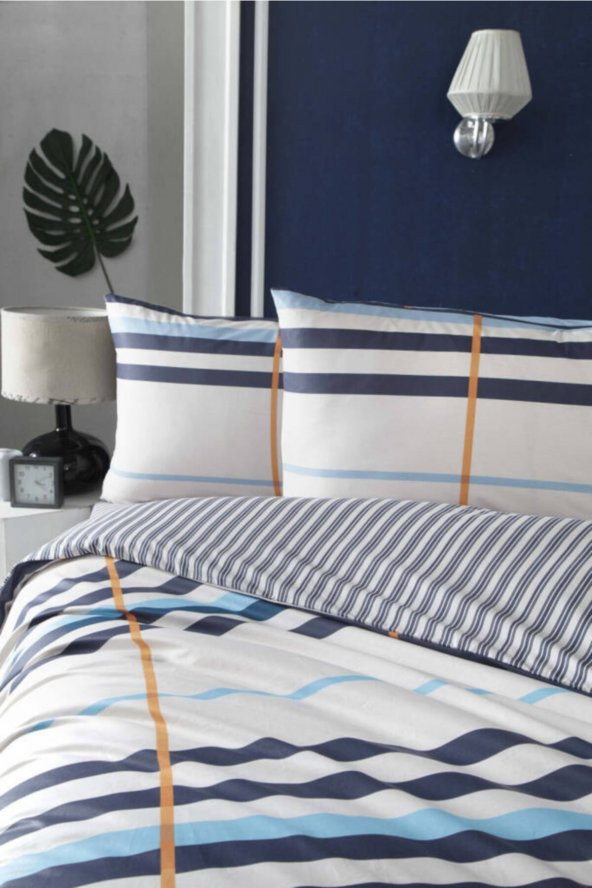 Striped Turkuaz Ranforce Çift Kişilik Nevresim Takımı - 2