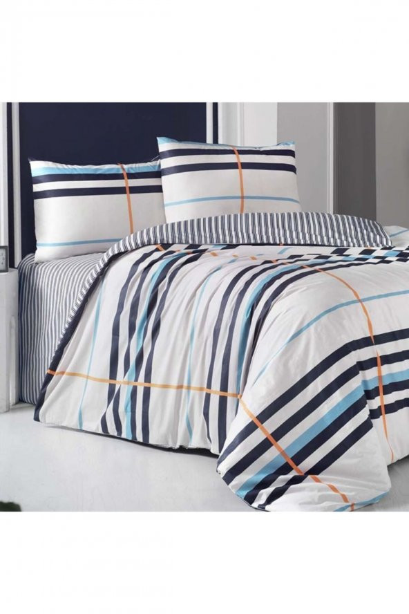 Striped Creaforce Nevresim Takımı Turkuaz Çift Kişilik - 2