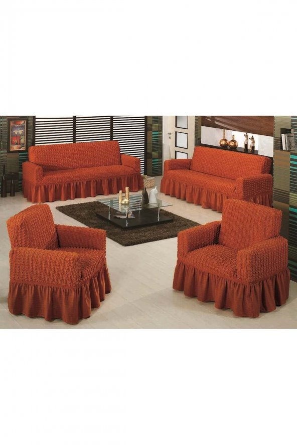 Kiremit Bürümcük Koltuk Örtüsü Maxi Takım (3+3+1+1) ürün görseli 1