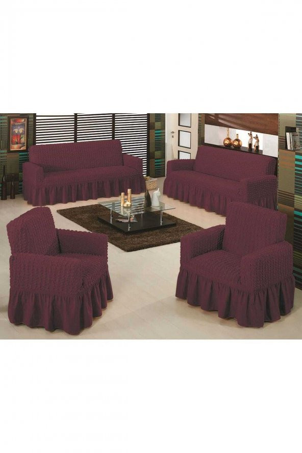 Bordo Bürümcük Koltuk Örtüsü Maxi Takım (3+3+1+1)- ürün görseli 1